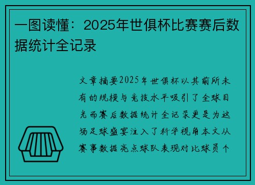一图读懂：2025年世俱杯比赛赛后数据统计全记录